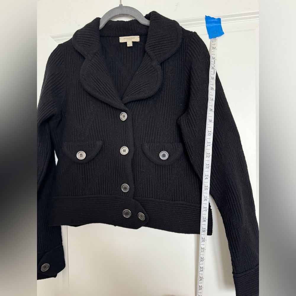 Burberry Black Ribbed Button-Up Wool Sweater Jacket - Picture 9 of 16